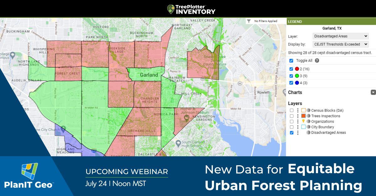 New Data For Equitable Urban Forest Planning upcoming webinar with TreePlotter and PlanIT Geo